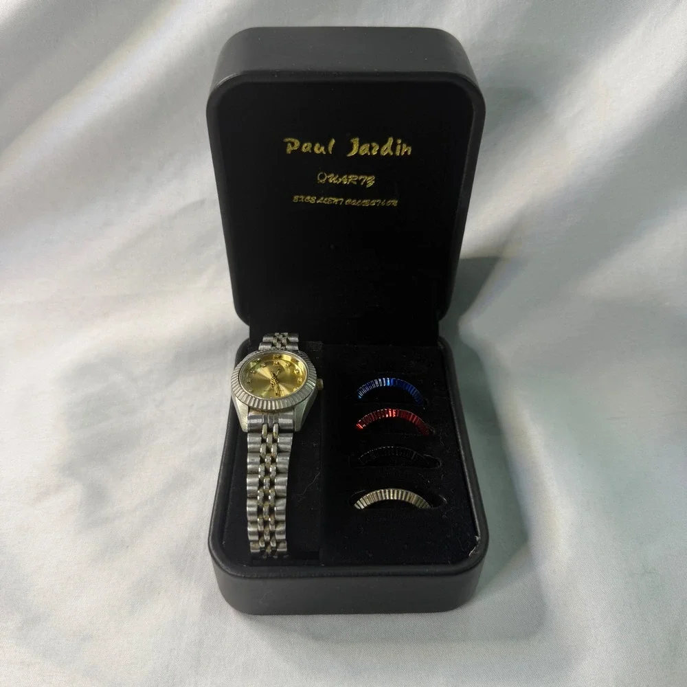 Paul Jardin Quartz Watch Set with 4 Interchangeable Bezels and Original Box